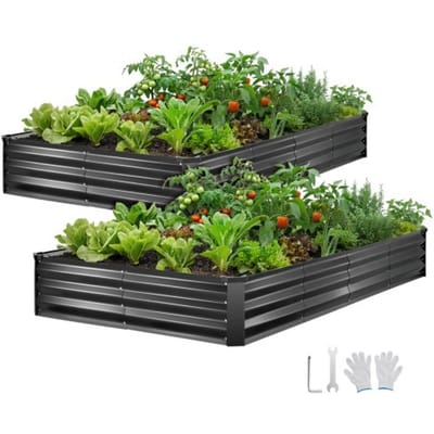 VEVOR Verhoogd tuinbed, Metaal, Set van 2, 244x122x30 cm, Rechthoekig tuinbed, Plantenbakset voor buiten, Groentebed met handschoenen, Bloembed, Plantbed voor bloemen en groenten