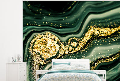 Behang - Fotobehang Marmer - Goud - Glitter - Groen - Marmerlook - Luxe - Breedte 300 cm x hoogte 240 cm