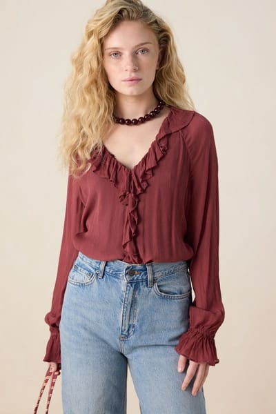 Sissy-Boy - Donkerrode blouse met ruffle details