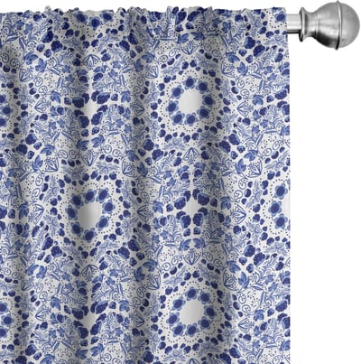 ABAKUHAUS Bloemen gordijnen – 2-delige set blauw, microvezel