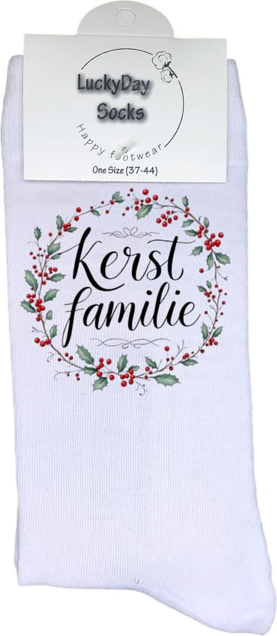 LuckyDay Socks - Grappige Kerst Cadeaus voor Dames en Heren - One Size Sokken met Tekst - Huissokken - Kerstsokken - Geschenk Vrouwen, Mannen , Moeder, Mama, Papa, Vader, Vriend, Vriendin, Zus, Broer, Oma, Opa - Originele Cadeautjes Volwassenen