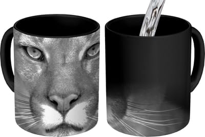 Magische Mok - Foto op Warmte Mokken - Koffiemok - Panter - Wilde dieren - Zwart - Wit - Magic Mok - Beker - 350 ML - Theemok