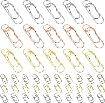 Set van 15 metalen penclips en 30 paperclips voor notitieboeken, stevige grip voor pennen tot 1,2 cm, ideaal voor kantoor, agenda en bureau-organisatie.