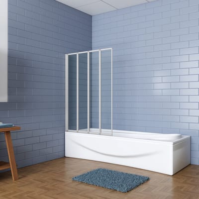 Aica Badwand 100x140cm 4-Delige Inklapbaar 4mm gehard glas-Grijs frame