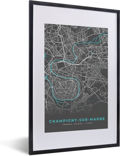 Fotolijst incl. Poster - Frankrijk - Kaart - Stadskaart - Plattegrond - Champigny-sur-Marne - 40x60 cm - Posterlijst