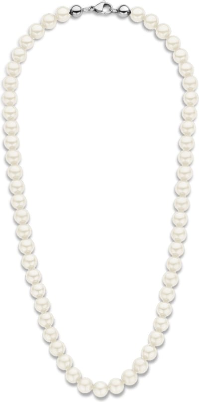 Frank 1967 7FN-0050 Witte Parelketting 8,4mm - Heren - 50cm - Staal Slot - Zilverkleurig - Cadeau voor mannen