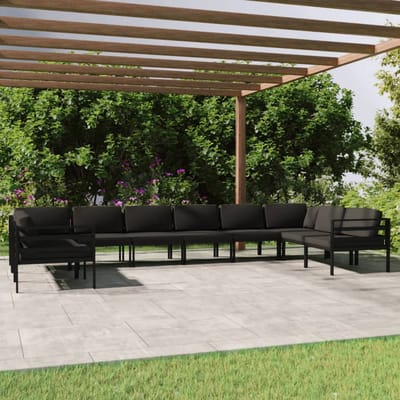 vidaXL - 9-delige - Loungeset - met - kussens - aluminium - antracietkleurig