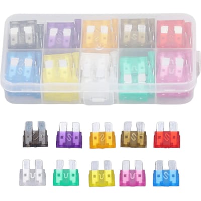 100 stuks Auto Zekering Steekzekering Medium 2A?35A 10 Soorten Zekeringen Assortimentsset Kit voor Bescherming gray