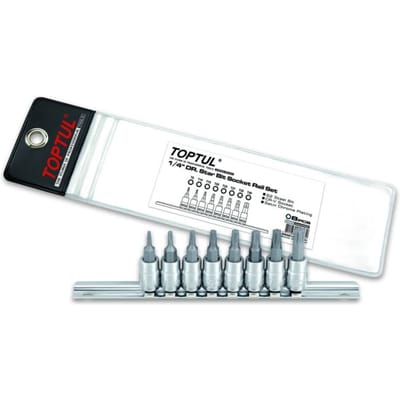TORX dopsleutelset TOPTUL 1/4 inch 8 Stuk T8, T10, T15, T20, T25, T27, T30, T40