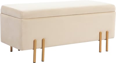Opbergbank 100 x 40 x 42 cm - Gestoffeerde Zitbank Met Opbergruimte - Houten Poten - Fluweel - Beige