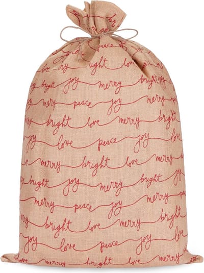 Kerstzak Liefde Vrede - Geschenktas Kerstmis - Cadeauverpakking - Gemaakt van 100% jute - 50 x 80 cm - Bruin Rood