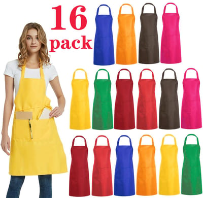 Professionele Apron Bulk Verpakking - 16 Stuks in Verschillende Kleuren met Handige Zakken - Veelzijdig voor Koken, Schilderen en Ambachtelijk Werk - Ideaal voor Horeca en Thuisgebruik