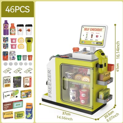 Speelgoed Kassasysteem Set Met Waterdispenser - Bevat Rekenmachine Boodschappentas Scanner Creditcard En Realistisch Voedsel. yellow