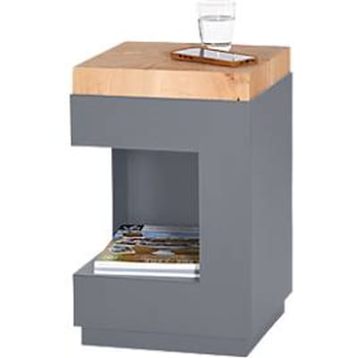 Bijzettafel, vierkant, kolomvoet met opbergvak & viltglijders, tot 30 kg, B 350 x D 350 x H 540 mm, eiken kopshout/acryl, grijs mat
