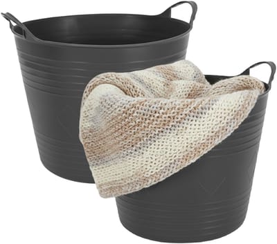 Storage solutions opbergmand - 2x - zwart - 27 l - kunststof - 37 x 37 x 30 cm - met handvatten