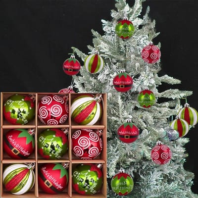Kerstballen in rood en groen van plastic, 9-delige set voor kerstboomdecoratie, feestelijke versiering voor de feestdagen