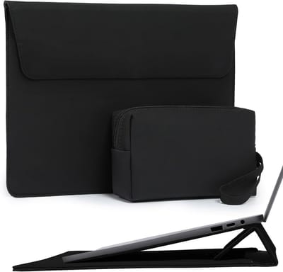 15 Inch Laptop Sleeve met Verstelbare Stand voor MacBook Air en Pro, Geschikt voor Surface Laptop 7/6/5/4, Zwart