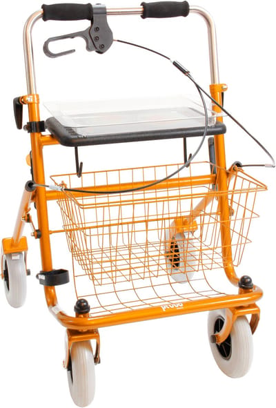 Rollator 43 cm zitbreedte - Premis Provo - Tot 120 kg - In hoogte verstelbaar - Duwbeugel - Eenzijdig geremd rechts - Passieve rem - Metallic Oranje