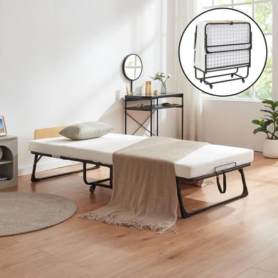 Opklapbed met Matras - Logeerbed Gastenbed - Flexibele Slaapplaats - Ruimtebesparend Opvouwbaar - 90x200 cm - Zwart Eikenkleurig Wit