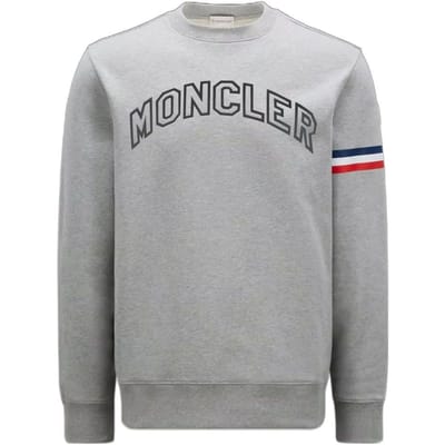 Moncler Lente/Zomer 23 Logo Patch Gestreept Pullover Ronde Hals Sweatshirt Heren sweatshirt Grijs I10918G00005899WC984 XL gray
