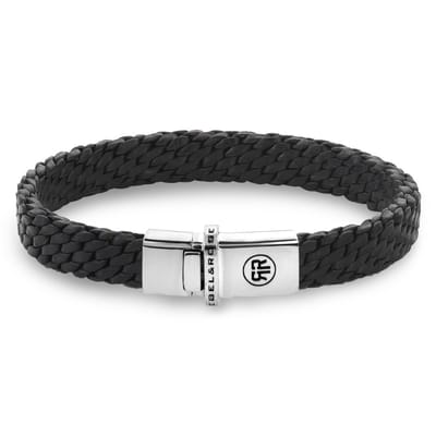 Rebel & and Rose - Armband - Lederen armband - Mastery Collection - Woven Black - 925 Sterling zilver sluiting - RR-L0161-S-M - Heren Armband - Zwart - 17,5 CM