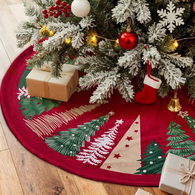 Kerstboomrok 75cm - Rode Kerstboomdeken, Decoratieve Basisbedekking voor Binnen, Winterse Feestdecoratie en Kerstversiering