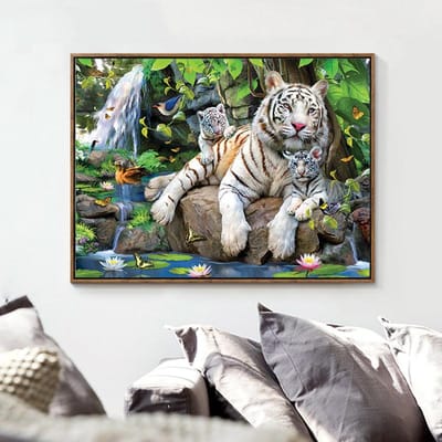 Diamant Schilderij Rivier Tijger Familie Kristal Borduurwerk Kruissteek Handwerk Mozaïek Schilderij 20X30CM black