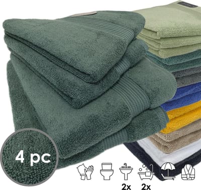 iSleep Terry Badtextiel - Voordeelset (4 delig) - 2x Handdoek 60x110 cm - 2x Badlaken 70x140 - Donker Groen