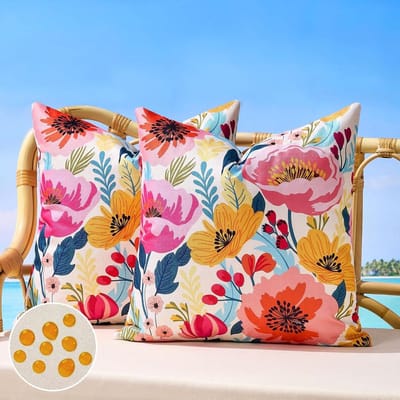 Decoratieve Kussenhoezen - Kussenhoes Set - Buiten en Binnen - Waterdicht Polyester - 45 x 45 cm - Grote bloemen