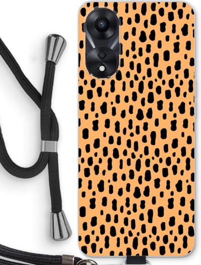 Case Company® - Hoesje met koord geschikt voor Oppo A78 5G hoesje met Koord - Panter - Telefoonhoesje met Zwart Koord - Bescherming aan alle Kanten en Over de Schermrand
