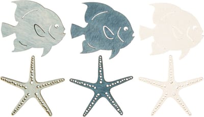 Maritieme strooidecoratie houten tafeldecoratie zeester vis 4 cm 72 st