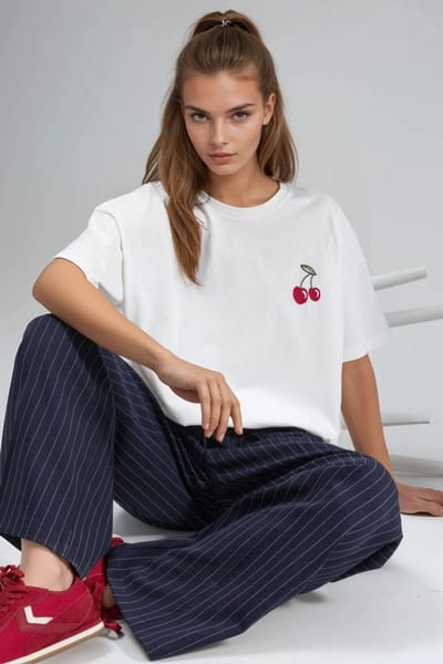 Oversized Geborduurd Gebreid T-shirt