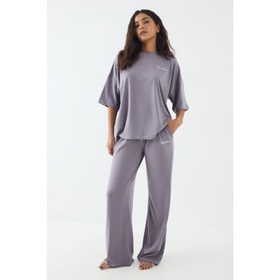 Dames DSGN Studio Lounge Superzachte Wijde Pijpen Broek | Mauve | Maat: 3XL