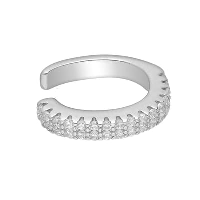 EAR IT UP - Ear cuff - Gerhodineerd zilver - Zirkonia - Pavézetting - Zilverkleurig - 12 x 2,5 mm - 1 stuk