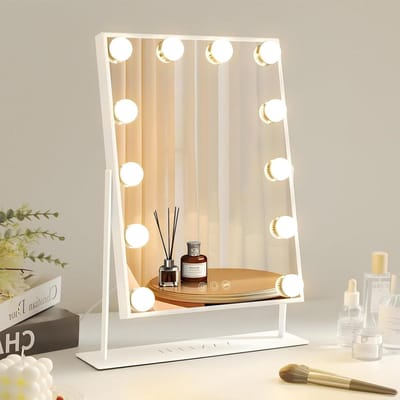 Verlichte Make-up Spiegel - Tafelspiegel Verlichting - Make-up Aanbrengen - 3 Kleuren Licht - 41 x 30 cm - Wit