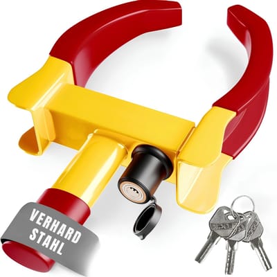 AHD® Wielklem - Wielklem Aanhanger - Disselslot - Geel/Rood - 43cm x 25cm x 8cm
