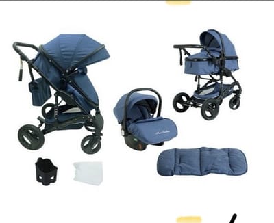 Mino Bambino kinderwagen 3 in 1 -blauw -- kinderwagen - reiswieg - autostoel - luiertas - voetenzak - bekerhouder - matrasje
