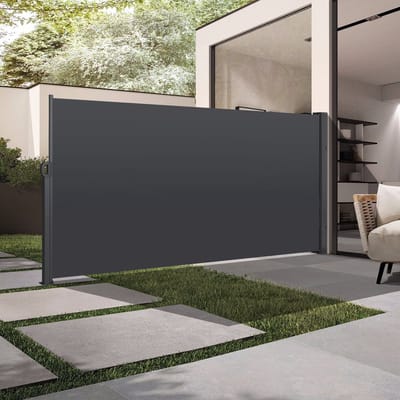 Pugsdrly Uitschuifbare zijmarkies voor balkon, tuin en terras, privacybescherming, windbescherming, waterdicht, zonwering, 160 x 300 cm, grijs
