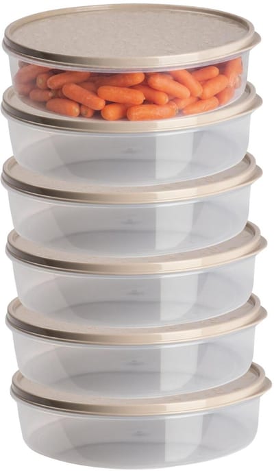 Plasticforte vershoudbakje rond - 6x stuks - 2 liter - herbruikbaar - transparant/beige - kunststof- magnetron - vriezer