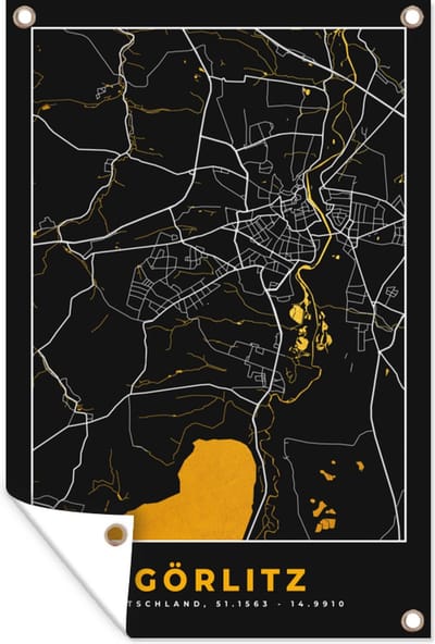 Muurdecoratie Plattegrond – Görlitz – Goud – Stadskaart – Kaart - Duitsland - 120x180 cm - Tuinposter - Tuindoek
