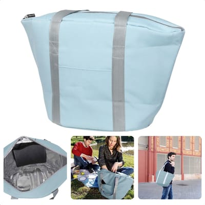 Ge soleerde Koeltas - 22,3 liter - Blauw - Isolerend - Thermische Binnenkant - Dubbel Handvat - Rits - 18,5 x 18 cm - Verstevigde Bodem - Voor Picknick & Boodschappen - Inclusief EBOOK