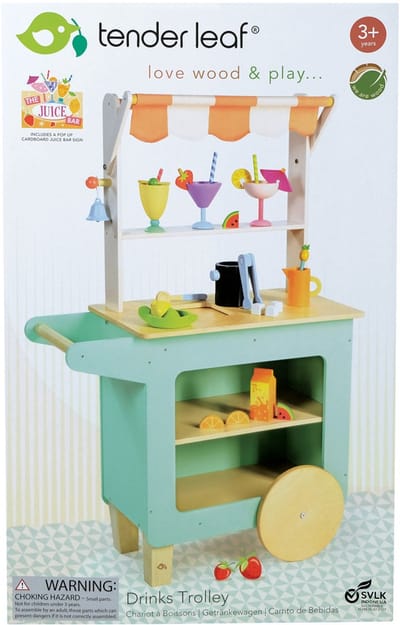 Tender Leaf houten dranktrolley speelgoed met accessoires - educatief rollenspel.