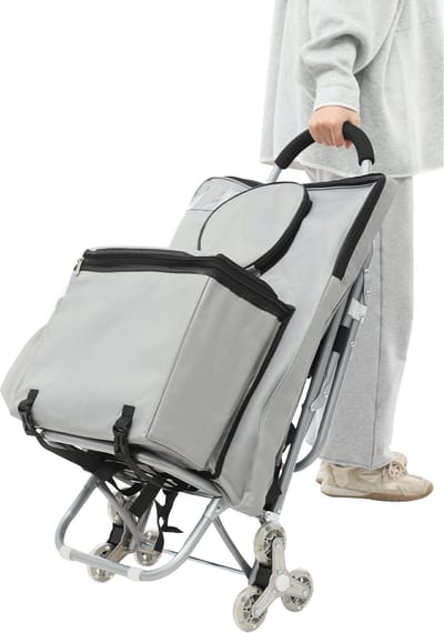 Allero Boodschappentrolley - Boodschappentrolleys - Draagbaar - Lichtgewicht Trolley - Opvouwbaar - Met Zitkrukje - Wieltjes