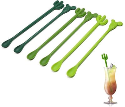 6-pack groene cactusvorm cocktailroerlepels, decoratieve drankroerstokken geschikt voor koffie, thee en cocktails voor thuis, bar en restaurantgebruik