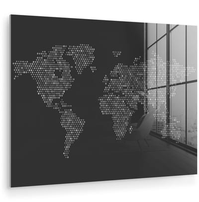 ® Glasschilderij 120x90 cm - Schilderij acrylglas - Wereldkaart - Stippen - Kleuren - Foto op glas - Muurdecoratie woonkamer - Wanddecoratie slaapkamer - Schilderijen