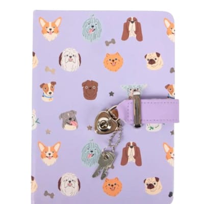 Dagboek met Honden Motief - Paars - Papier - 22 cm x 13 cm - Met Slot - Secret Diary - Kinderen - Cadeau