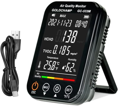 Draagbare Luchtkwaliteitsmeter 4-in-1 Binnen met HCHO, TVOC, Temperatuur en Vochtigheidssensor