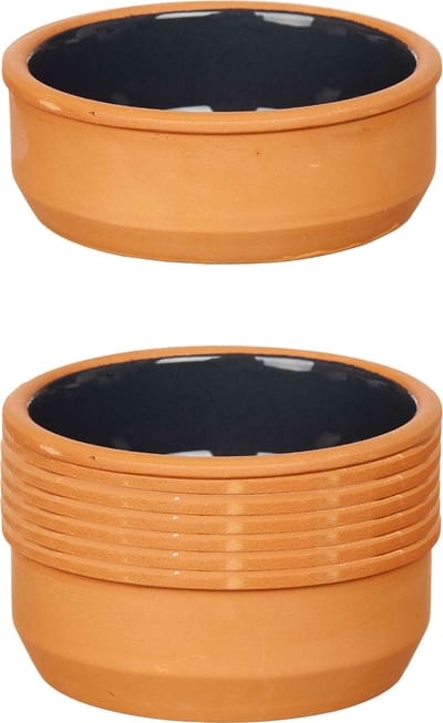 La Dehesa tapas/creme brulee schaaltje - 12x stuks - terracotta/zwart - 12 x 4 cm