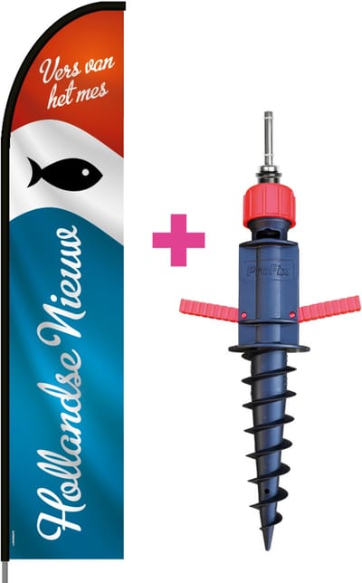 Beachflag - Hollandse Nieuwe - Vlag + Grondboor + Rotator + Hengelsysteem + Draagtas - Actievlag.nl