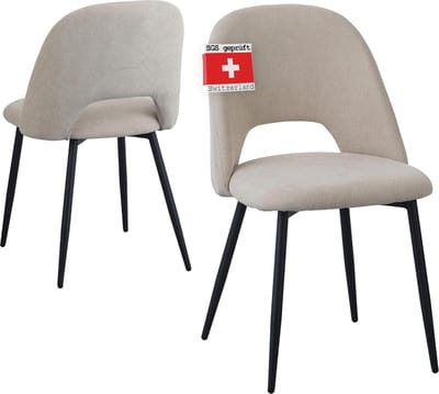 Albatros eetkamerstoelen met koordhoes, set van 2 Silvi, beige - Stijlvol vintage ontwerp, koordhoes, SGS-geteste gestoffeerde stoel - Moderne keukenstoel, eetkamerstoel of eettafelstoel